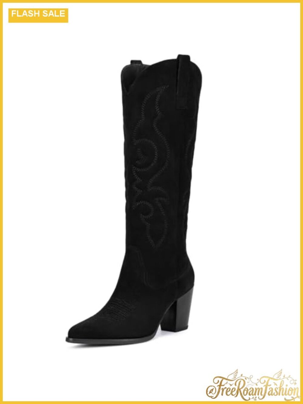 Suede Cowboy Boots Women Knee High Western Cowgirl Pointed Toe Block Heel